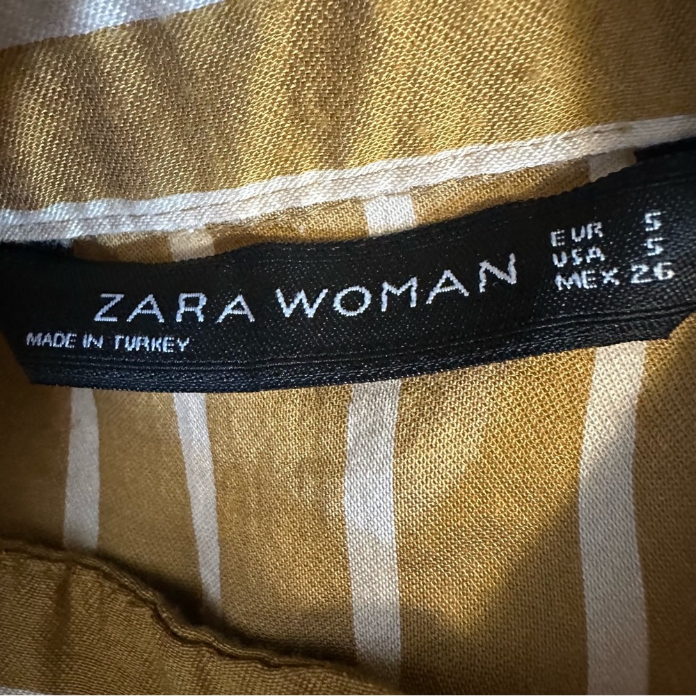 ZARA Gold Stripe Tie Front Blouse Size S Ruffle Sleeve Button Up Top - Picture 10 of 11